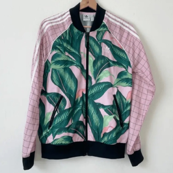 Adidas x Farm Big Palm Leaf/Tropical Pink/Green Track Zip Up Size Small - Picture 4 of 14